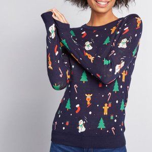 Modcloth Christmas sweather navy SMALL XS
